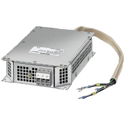 Prostokątny, srebrny elektroniczny przetwornik prądu z przewodami przyłączeniowymi. Odpowiedni do zabudowy w systemach przemysłowych.
