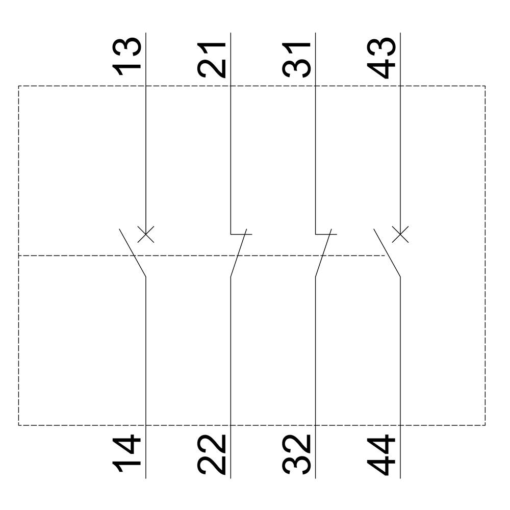 Schemat prostokąta z liniami pionowymi, podzielony na cztery obszary. Każda linia jest oznaczona numerami od 13 do 44.