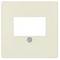 Prostokątna, kremowa ramka włącznika światła z okrągłym przyciskiem umieszczonym pośrodku dolnej krawędzi.