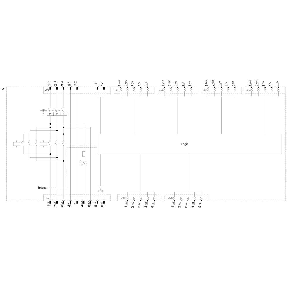 Schemat elektryczny obwodu elektronicznego z wejściami, obszarem logicznym i wyjściami. Format pliku Inel, szczegółowe okablowanie.