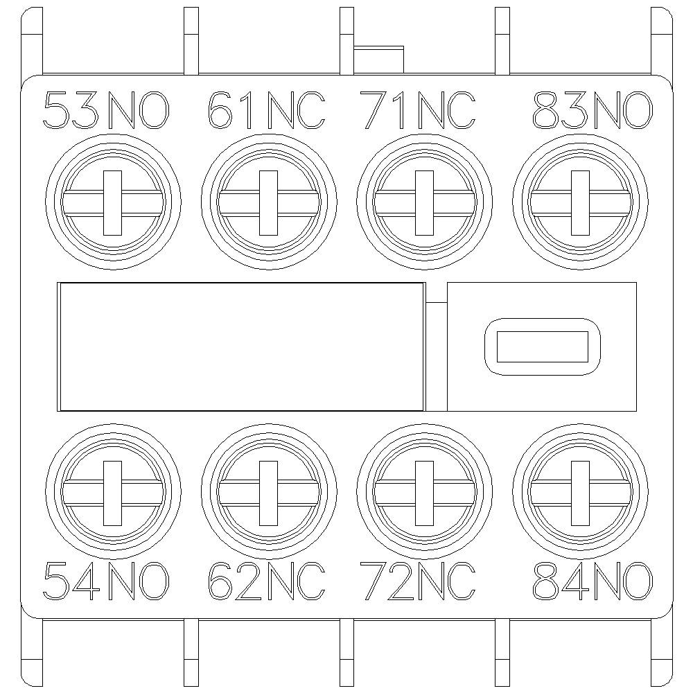 Obwód elektryczny z ośmioma okrągłymi złączami: u góry numery 53-83, u dołu 54-84. Oznaczenia 'NO' i 'NC' dla styków.