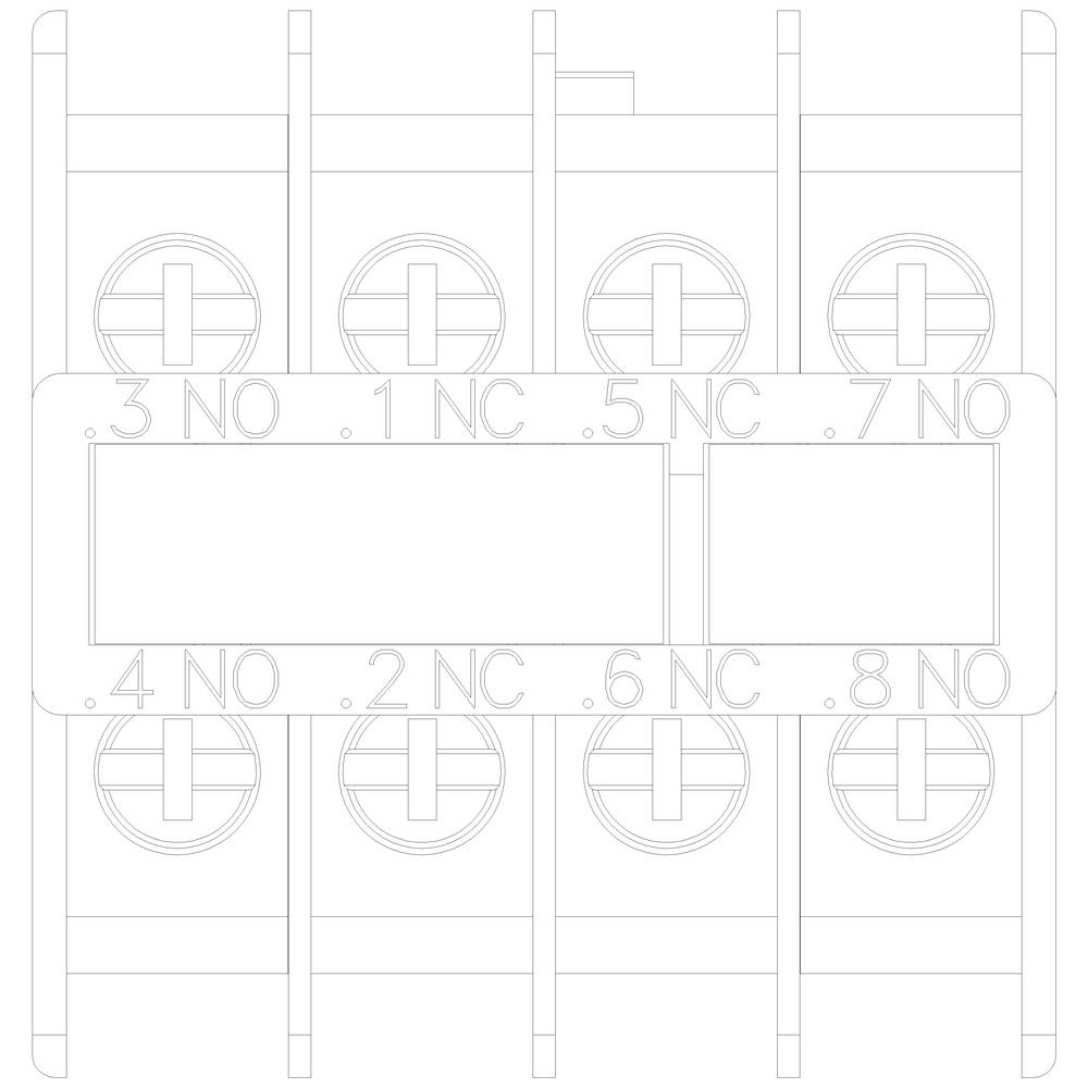 Techniczna szkic przełącznika elektrycznego z ośmioma pozycjami, oznaczonymi jako '3 NO', '1 NC', '5 NC', '7 NO', '4 NO', '2 NC', '6 NC', '8 NO'.