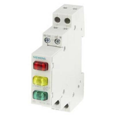 Elektryczny wskaźnik świetlny modułu firmy Siemens z trzema poziomymi światłami: czerwonym, żółtym i zielonym, zamontowany na białym uchwycie.