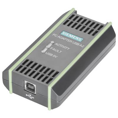 Adapter USB Siemens PC A2, wyświetlający wskaźniki dla „Aktywności", „Błędu" i „USB 5V", z widocznym portem połączenia USB.