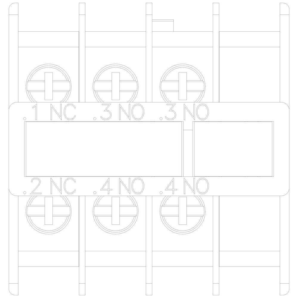 Urządzenie elektryczne łączeniowe o czterech rzędach, oznaczone jako '1 NC', '2 NC', '3 NO', '4 NO'. Odpowiednie do elektroautomatycznych obwodów przełączających.