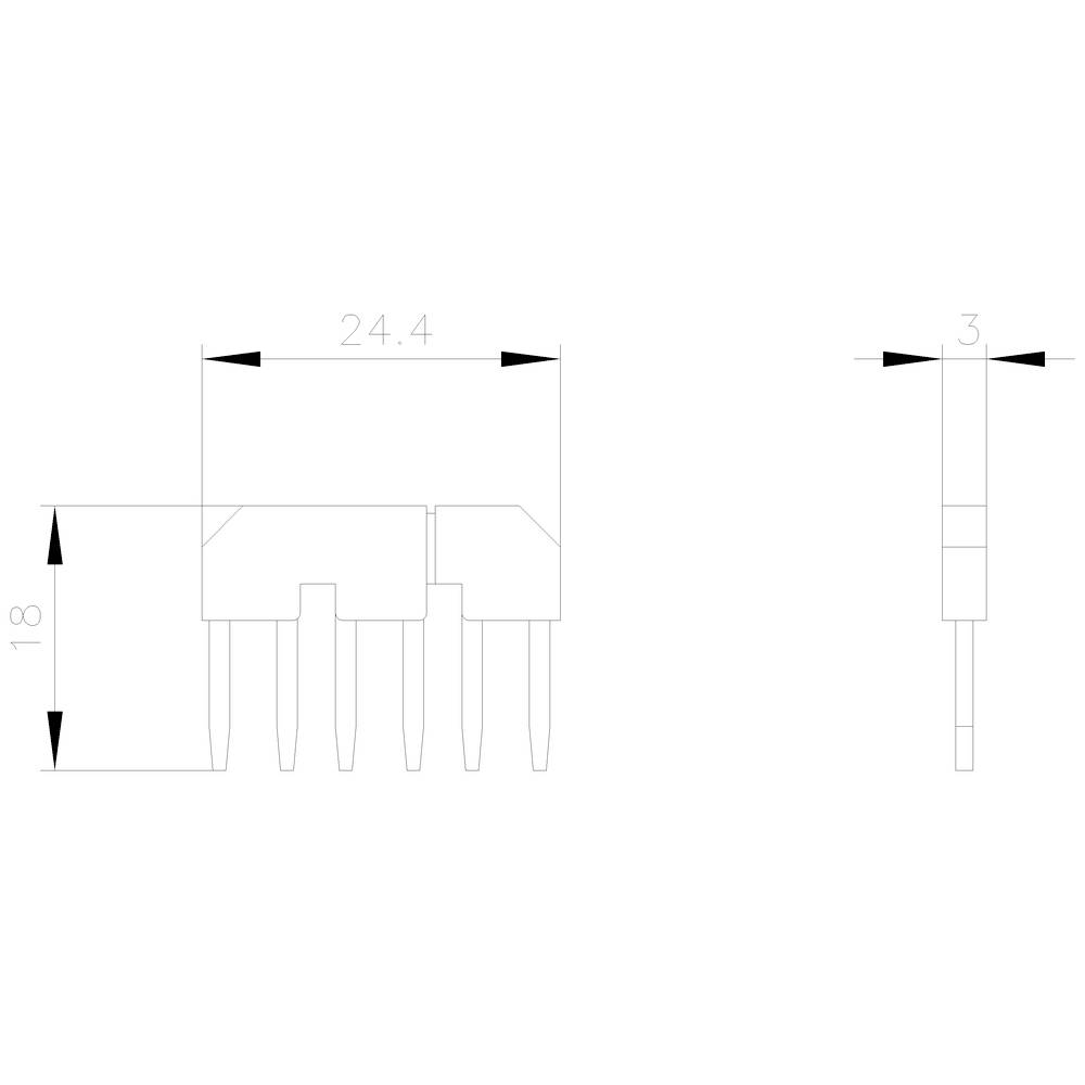 Rysunek techniczny złącza elektronicznego z wymiarami: 24,4 mm szerokości, 18 mm wysokości, 3 mm grubości.