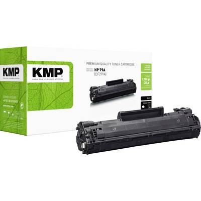 Wkład tonera KMP najwyższej jakości do HP 79A (CF279A), pokazany z pudełkiem produktu i czarnym wkładem na białym tle, z zieloną etykietą oszczędności.