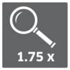 Symbol powiększenia oraz tekst '1,75x' wskazujący opcję skalowania.