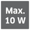 Na szarym znaku widnieje czarnym drukiem napis „Maks. 10 W