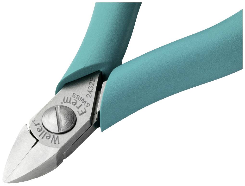 Obcinaczki boczne z zielonymi uchwytami, odpowiednie do precyzyjnego cięcia cienkich przewodów lub metalowych nici.