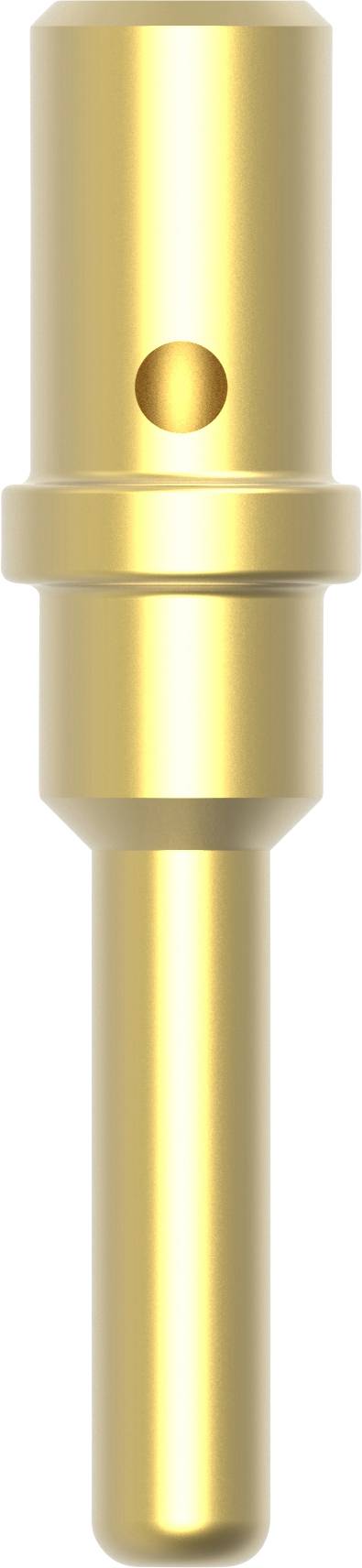 Złoty pin złącza o cylindrycznej główce i wąskim trzpieniu.