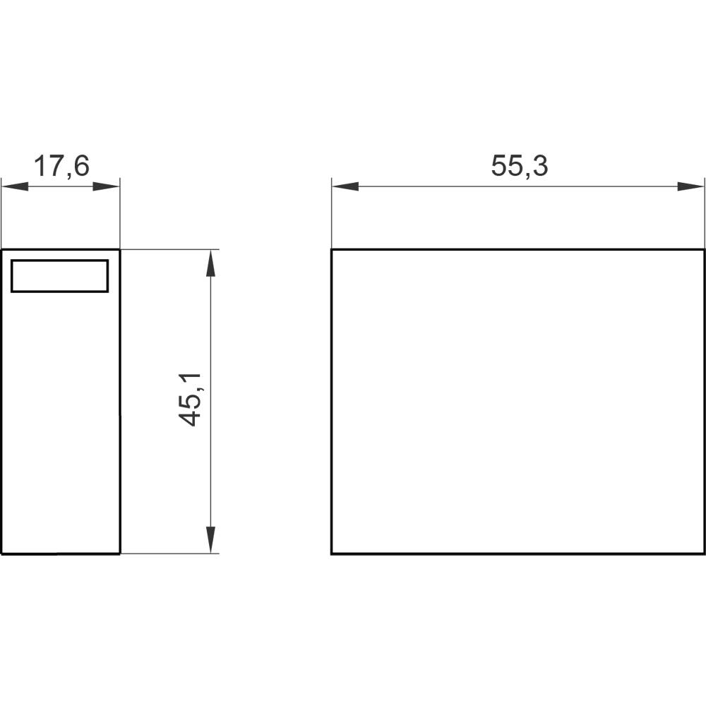 Diagram prostokątnej formy o wymiarach: wysokość 45,1 cm, szerokość lewa 17,6 cm, szerokość prawa 55,3 cm.