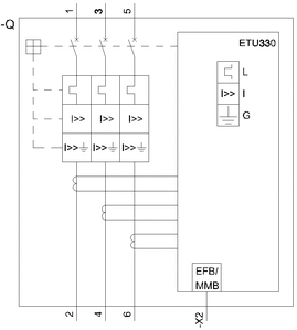 Rysunek schematu elektrycznego z bezpiecznikami i modułem ETU330. Przewody są ponumerowane i prowadzą do EFB/MMB.