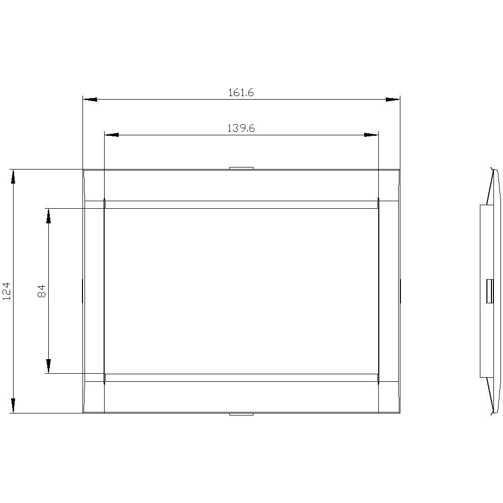 Rysunek techniczny prostokątnego obiektu o wymiarach 161,6 x 124 x 84 mm, przedstawiający widok z przodu i z boku.