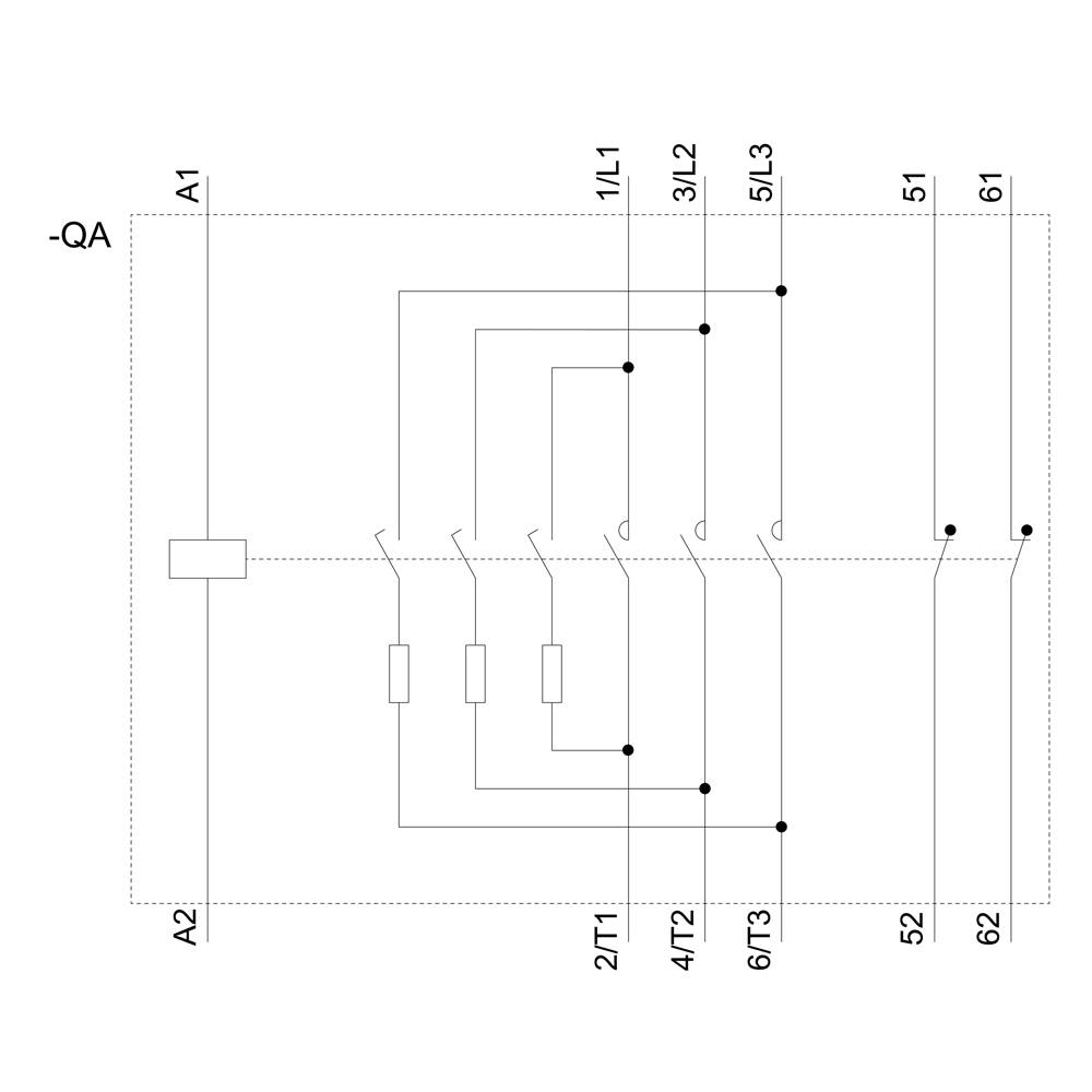 Schemat elektryczny systemu, przedstawiający kilka zacisków i przełączników, opisanych etykietami '1L1', '1/L1', '3/L2', '5/L3', '2/T1', '4/T2', '6/T3'.