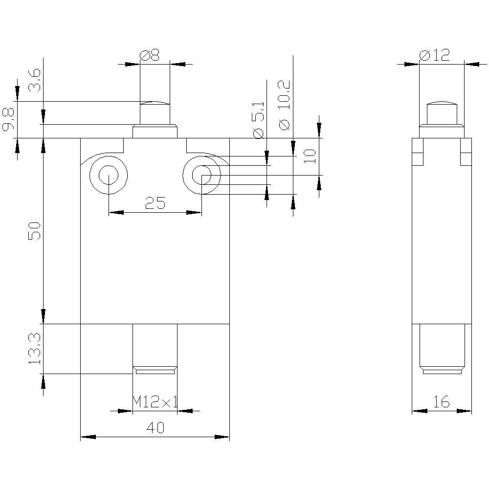 Rysunek techniczny elementu cylindrycznego z wymiarami: wysokość 133,3 mm, szerokość 40 mm. Oznaczone są średnica, otwory i wysokość gwintu.