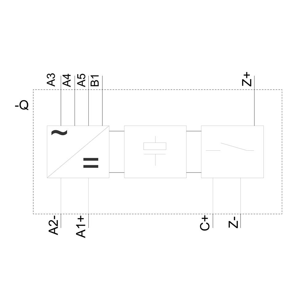 Obraz przedstawia symbol schematu elektrycznego z oznaczeniami: 'A3', 'A4', 'A5', 'A2-', 'A1+', 'C+', 'Z+', 'Z-', 'Ẋ', 'B1'.