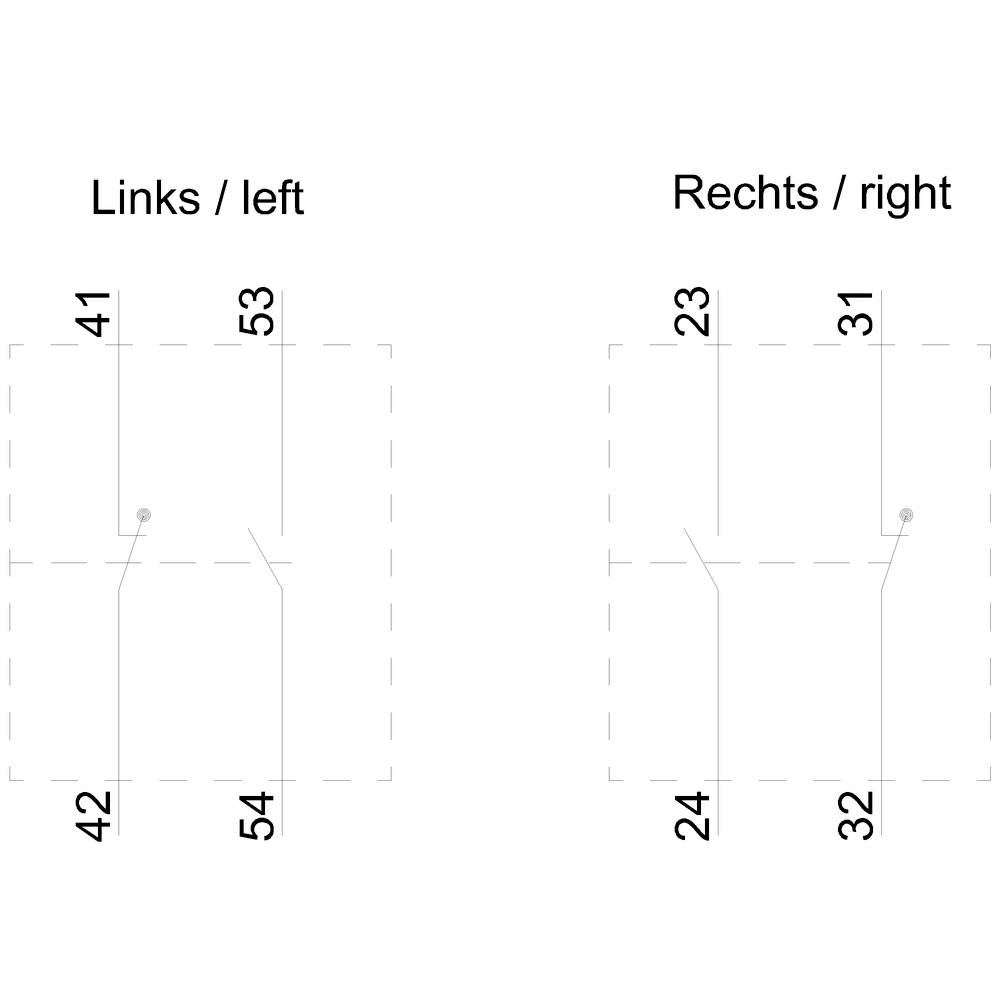 "Lewo / lewa" i "Prawo / prawa" pokazują diagramy z liniami pionowymi i poziomymi. Numery: Lewo 41, 42, 53, 54; Prawo 23, 24, 31, 32.