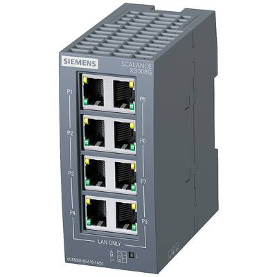 Przełącznik sieciowy firmy Siemens o nazwie modelu 'Scalance XB008G'. Posiada osiem portów Ethernet, przeznaczony do połączeń sieciowych LAN.