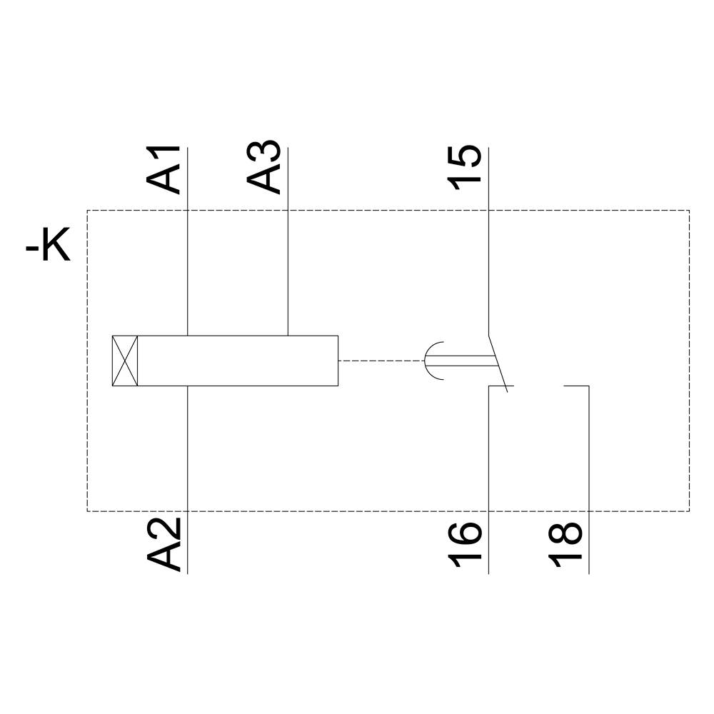 Schemat elektrycznego obwodu z oznaczonymi punktami: K, A1, A2, A3, 15, 16, 18. Linie połączeń przedstawiają układ obwodu.