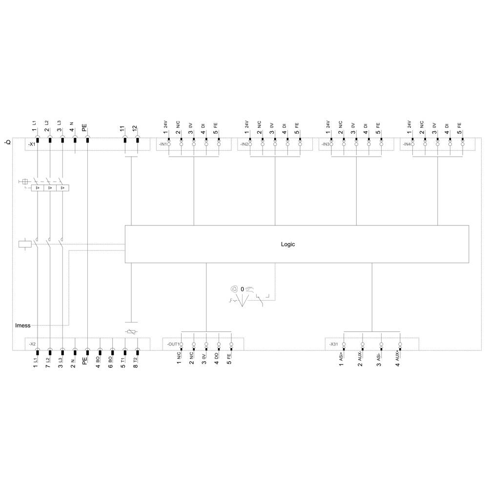 Schemat blokowy zintegrowanego układu scalonego z bramkami logicznymi oraz wieloma portami wejściowymi i wyjściowymi.