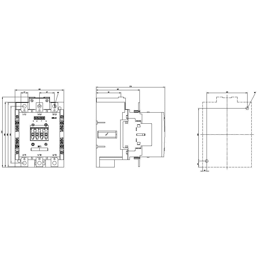 Rysunek techniczny zespołu spustowego, przedstawiający widok z przodu, z boku i z góry z dokładnymi wymiarami i oznaczeniami.