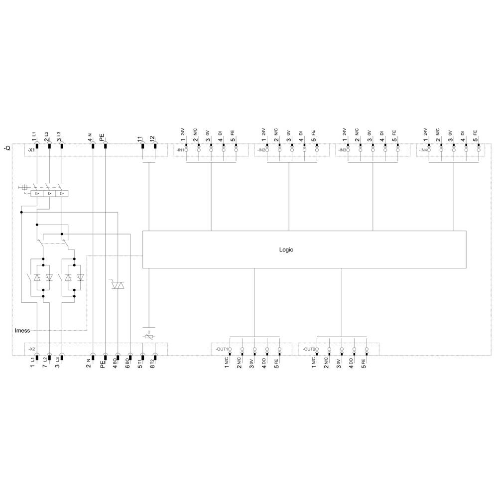 Schemat bloku logicznego z wejściami, połączeniami, blokiem logicznym i wyjściami, szczegółowo przedstawiający strukturę obwodu cyfrowego.