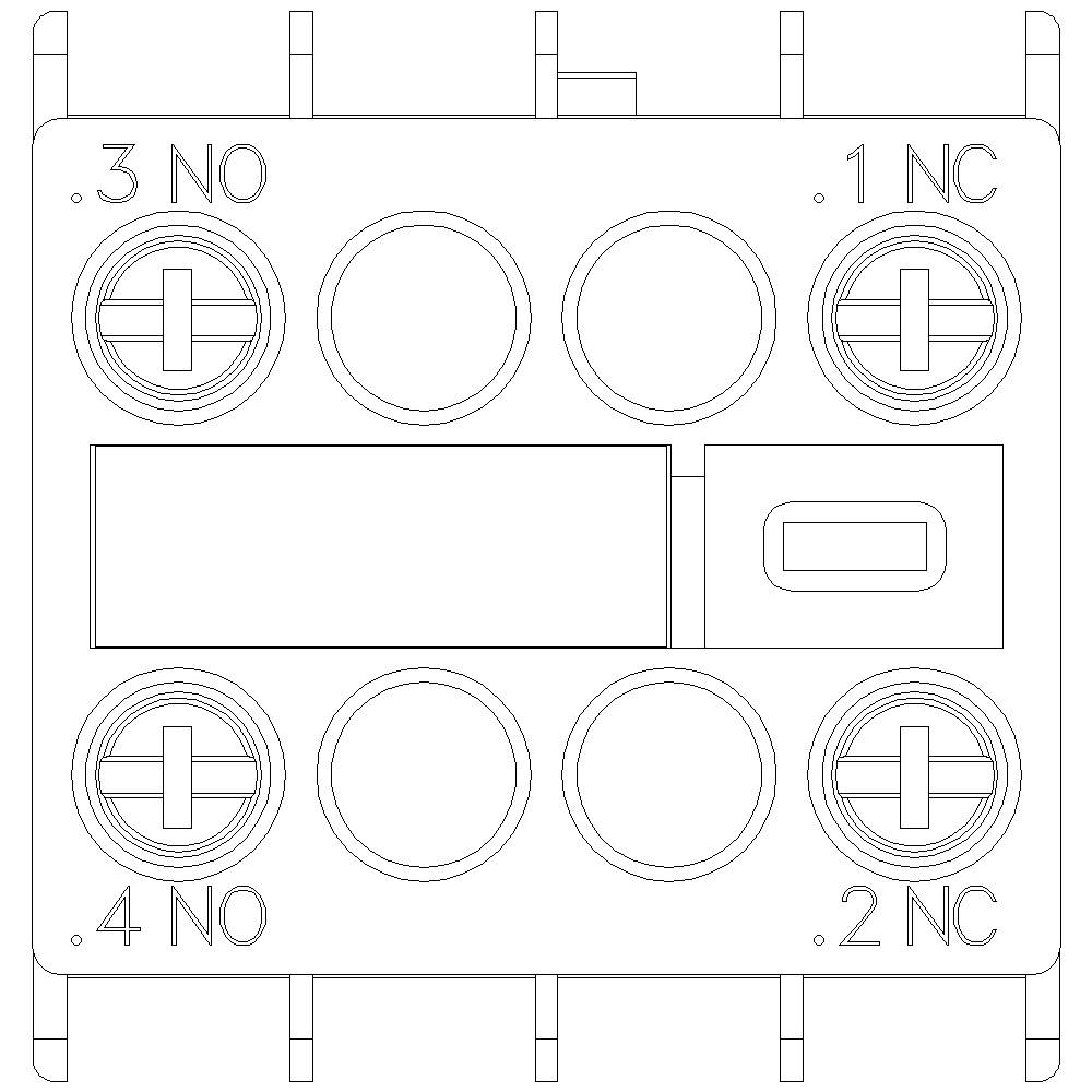 Rysunek elektrycznego przełącznika z czterema zaciskami przyłączeniowymi, oznaczonymi jako '.3 NO', '.1 NC', '.4 NO', '.2 NC'.