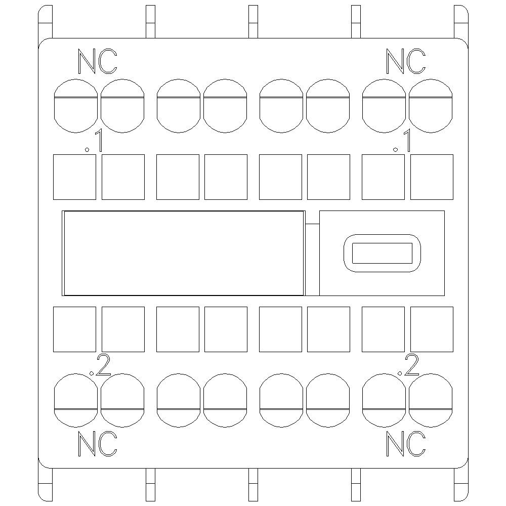 Schemat połączeń elektrycznych przedstawia złącza i styki elementu. Widoczne są styki oznaczone jako 'NC' zarówno u góry, jak i u dołu.