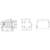 Mechaniczny rysunek techniczny elektrycznego przełącznika z widokiem z góry, z przodu i z boku, z dokładnymi wymiarami i pozycjami przyłączy.