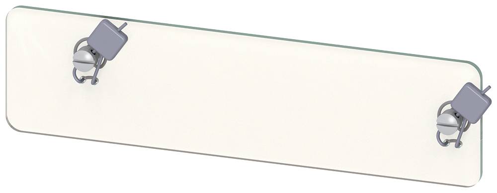 Prostokątny, przezroczysty obiekt z zaokrąglonymi narożnikami, przymocowany dwoma szarymi klipsami na końcach.