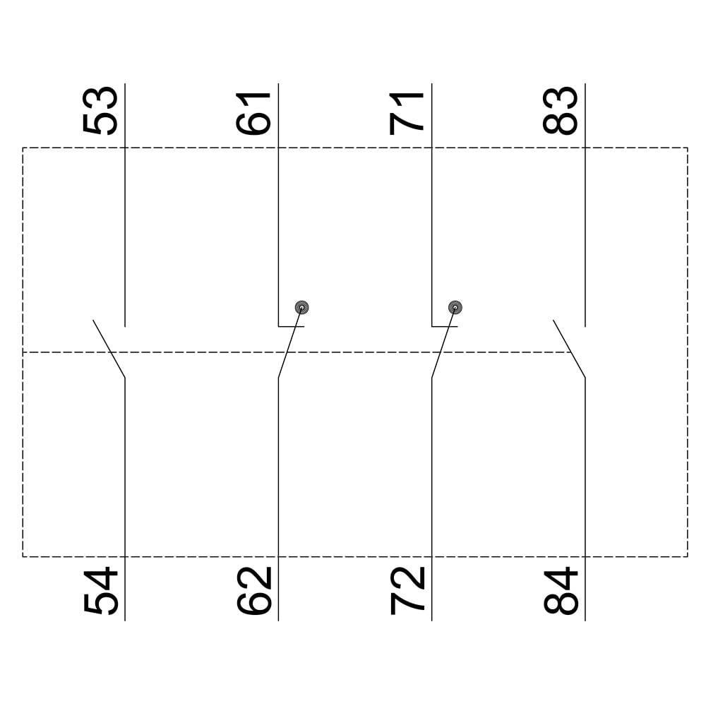 Diagram prostokątnej powierzchni z czterema poziomymi liniami ułożonymi jedna pod drugą, opisanymi górnymi wartościami 53, 61, 71, 83 oraz dolnymi wartościami 54, 62, 72, 84.
