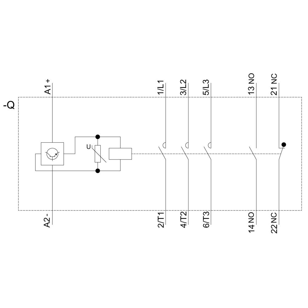 Schemat elektryczny systemu z przełącznikiem kontaktowym 'U', połączenia A1+, A2-, 1L1, 3L2, 5L3, 2TT, 4T2, 6T3.