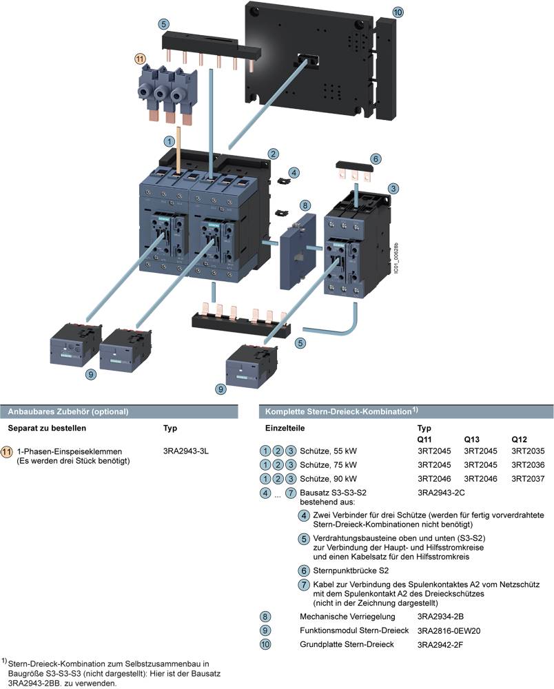 Kombinacja Trójkąt-Gwiazda: Rozdzielnia z poszczególnymi elementami, szczegółami technicznymi i informacjami zamówienia. Zawiera styczniki, bezpieczniki i obwody elektryczne.