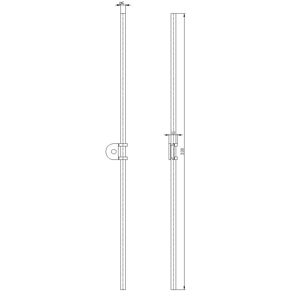 Rysunek techniczny długiego, wąskiego pręta z elementem mocującym. Wymiary: długość 1300 mm, drugi wymiar nieczytelny.