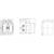 Rysunek techniczny wyłącznika elektrycznego: widok czołowy, boczny i z góry z dokładnymi opisami styków i elementów składowych.