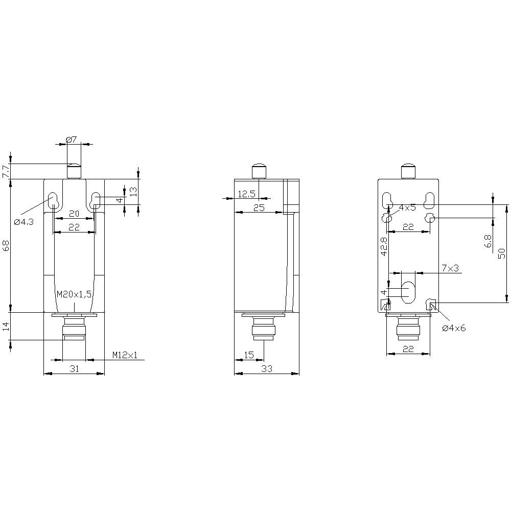 Rysunek techniczny cylindra z widokiem z przodu i z boku. Wymiary podane są w milimetrach, w tym średnica i gwint.