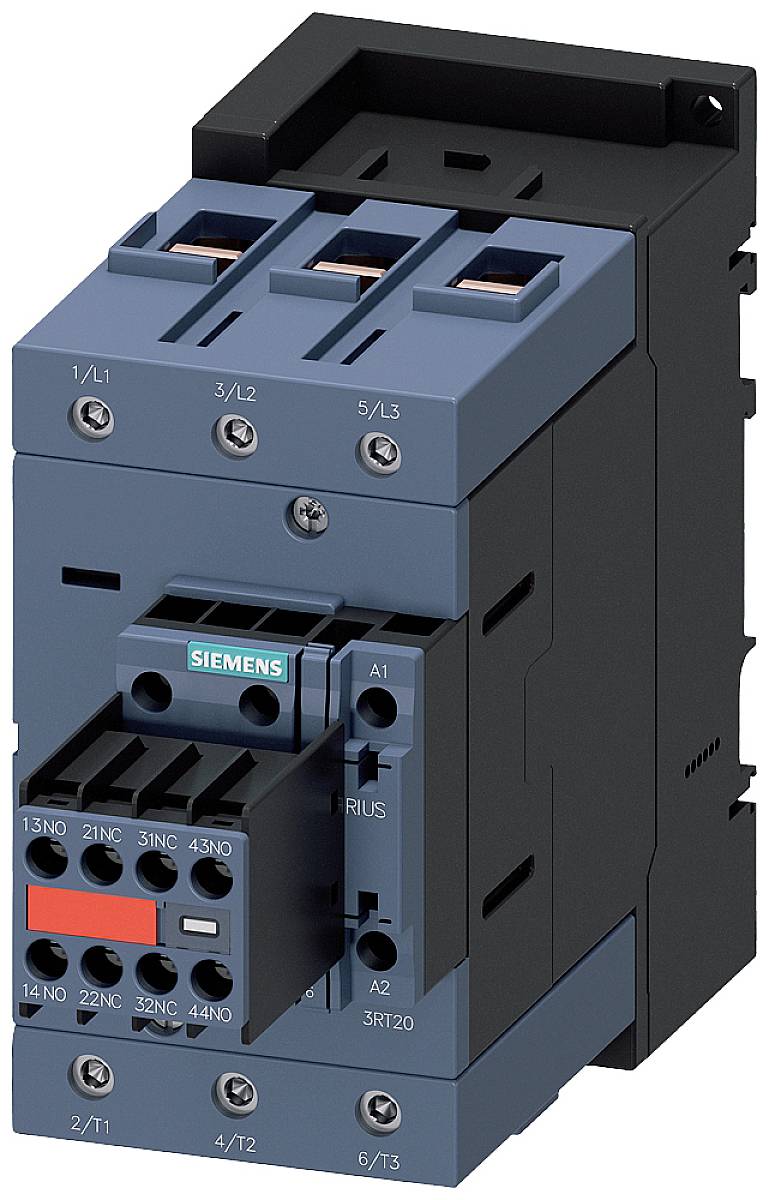 Łącznik Siemensa do zastosowań przemysłowych, wyposażony w kilka zacisków przyłączeniowych i oznaczenia do sterowania obwodami elektrycznymi.