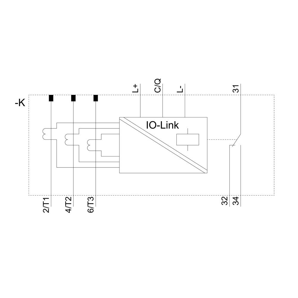 Diagram przedstawia interfejs IO-Link z przyłączami: 2/T1, 4/T2, 6/T3 oraz Ci/Q. Jest przedstawiony jako schemat blokowy.