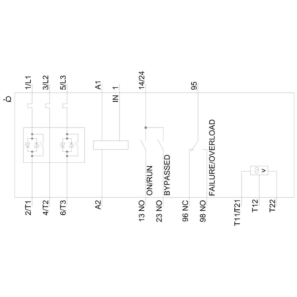 Schemat elektrycznego obwodu sterującego z dwoma przełącznikami i transformatorem wskazującym awarię lub przeciążenie.