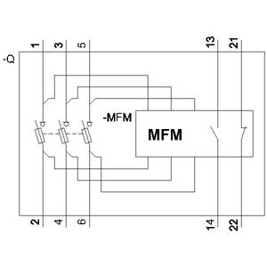 Diagram przedstawia schemat blokowy obwodu z trzema głównymi komponentami: MFM, dwoma rezystorami oraz wieloma połączeniami.