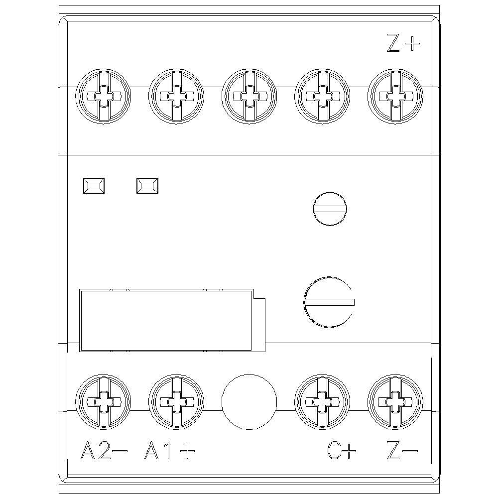 Techniczny schemat połączeń elektronicznego urządzenia z zaciskami Z+, A2-, A1+, C+, Z-; przedstawia rozmieszczenie przewodów.