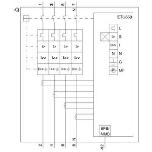 Schemat elektrycznego urządzenia zabezpieczającego ('ETU860') z czterema bezpiecznikami i elektroniką kontrolną.
