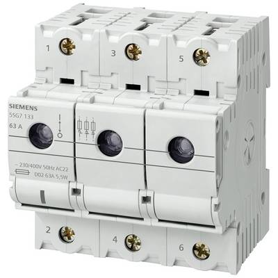 Trójbiegunowy wyłącznik nadmiarowo-prądowy firmy Siemens, model 5SG7 133, przeznaczony do 230/400V, 63A, stosowany do zabezpieczania obwodów elektrycznych.