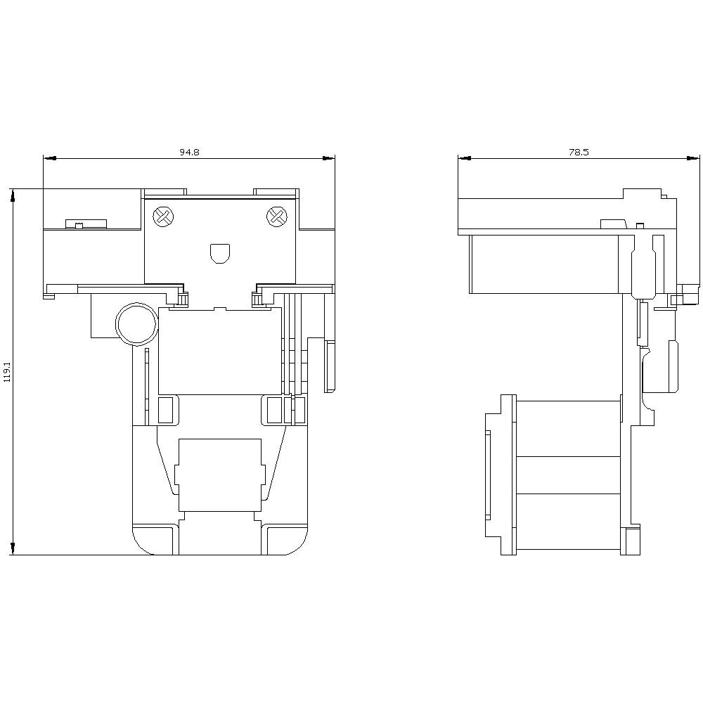 Rysunek techniczny przedstawia widok z przodu i z boku elementu mechanicznego o wymiarach 113,1 mm x 94,8 mm x 78,5 mm.