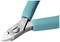 Szczypce z niebieskimi uchwytami i srebrnymi ostrzami. Odpowiednie do precyzyjnego cięcia, na przykład w elektronice lub produkcji biżuterii.