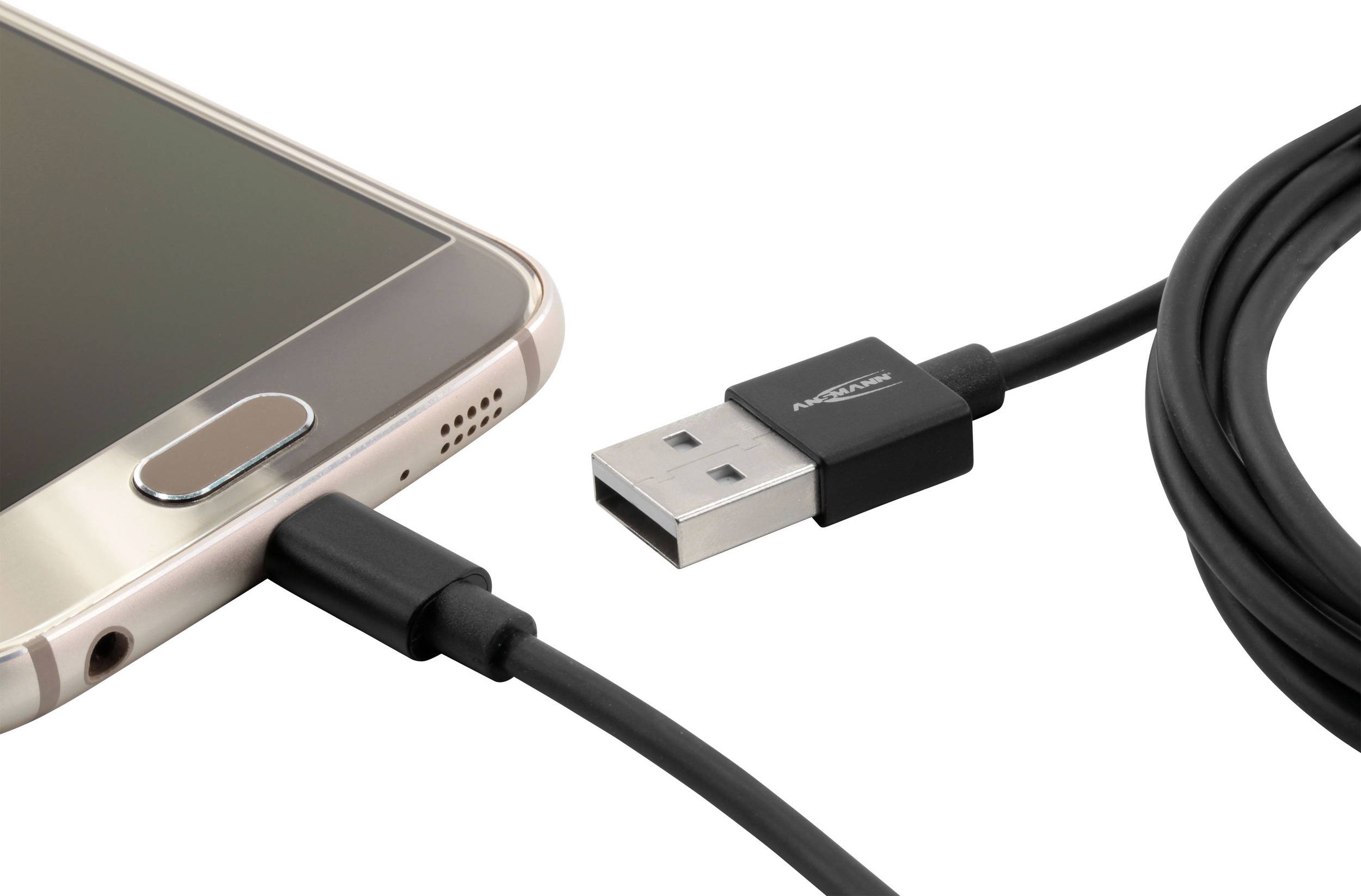 USB-кабель Ansmann USB 2.0 USB-A штекер, USB Micro-B штекер 2,00 м чорний алюмінієвий штекер, TPE оболонка 1700-0077