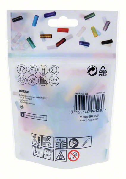 Torebka z koralików do rękodzieła w różnych kolorach, z nazwą marki oraz symbolami ostrzeżeń bezpieczeństwa i ograniczeń wiekowych.