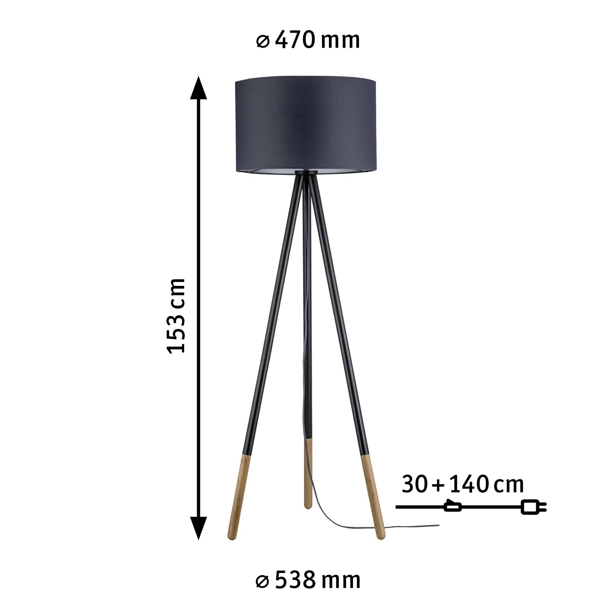 Lampa stojąca z czarnym kloszem, wysokość 153 cm, średnica: 470 mm u góry, 538 mm u dołu, kabel: 30 + 140 cm.