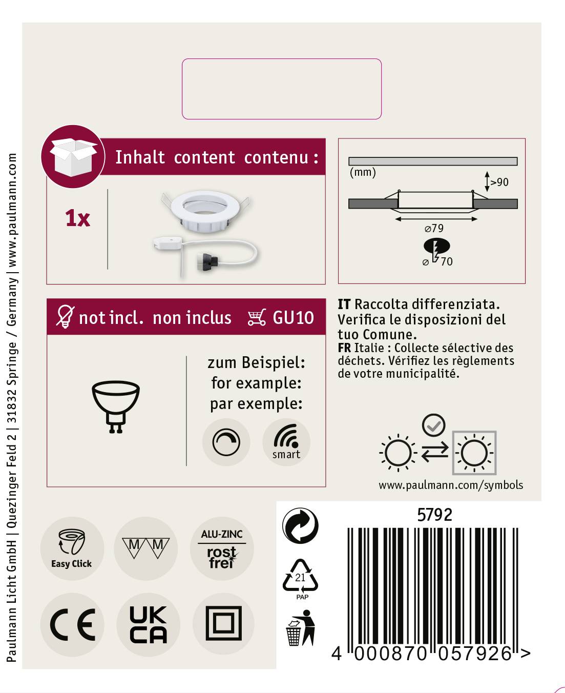 'Zamiennik LED, bez oprawki GU10, łatwy montaż. Zawiera oprawkę. Kod QR z dodatkowymi informacjami.'